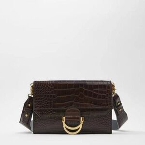 Zara new burgundy leather animal print crossbody bag